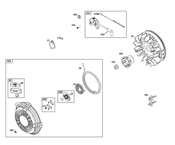 Flywheel, Ignition, And Starter Group Diagram and Parts List for 305442-0336-F1 200000 - 399999 Briggs and Stratton Engine